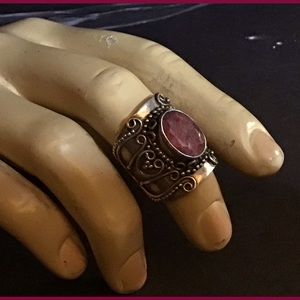 BEAUTIFUL STERLING SILVER INDIA ORNATE WIDE BAND STATEMENT RING Sz 7